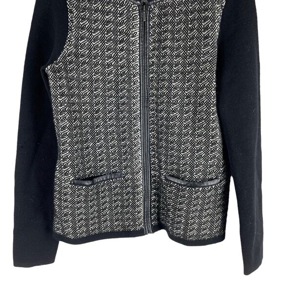 Talbots Merino Wool Knit Zip Jacket Black Cream Size S - Picture 4 of 7
